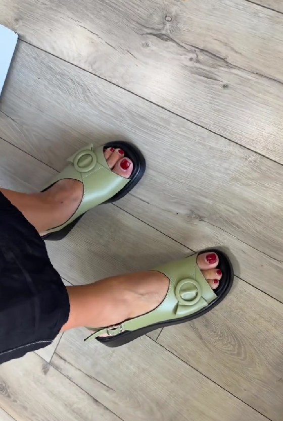 Olive Green Platform Slingback Sandals