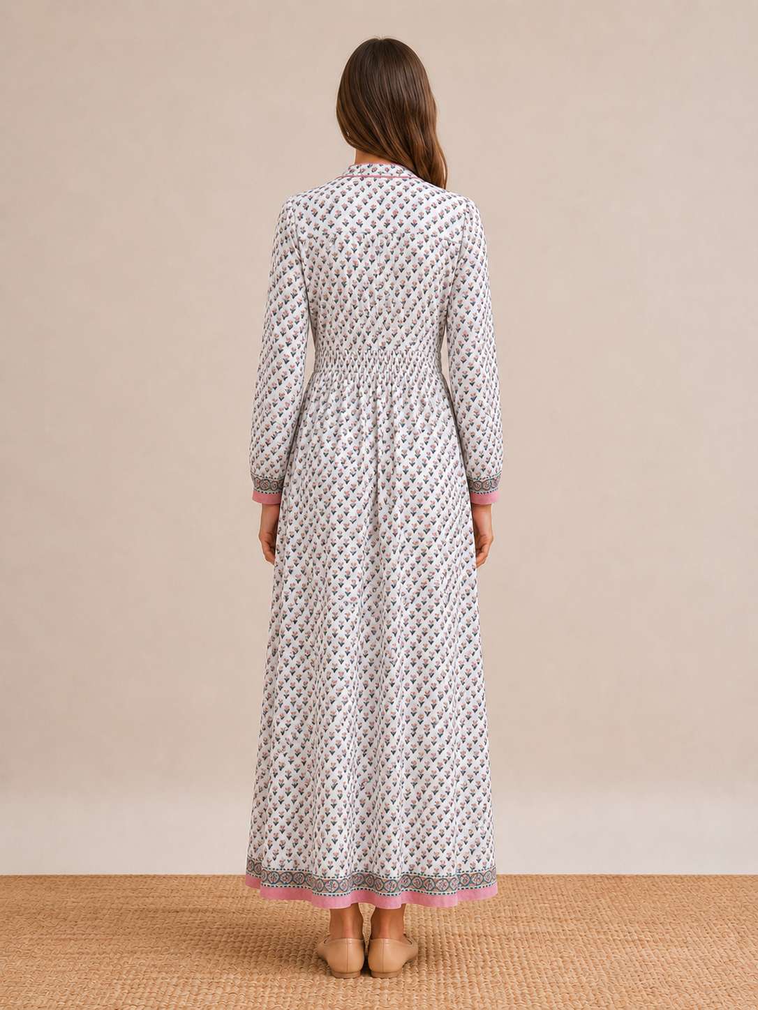 Neutral Block Print Cotton Caftan