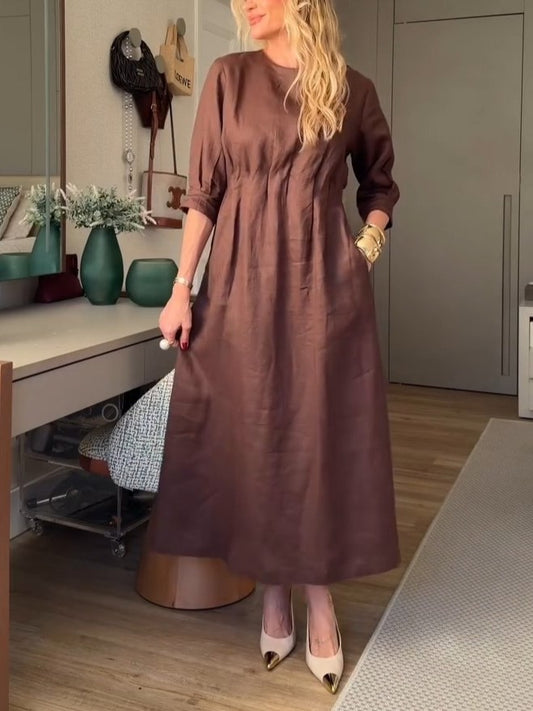 Walnut Linen Midi Dress