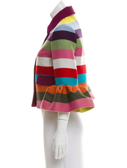 Flared Sleeves Multi-Colored Striped Lapel Jackets