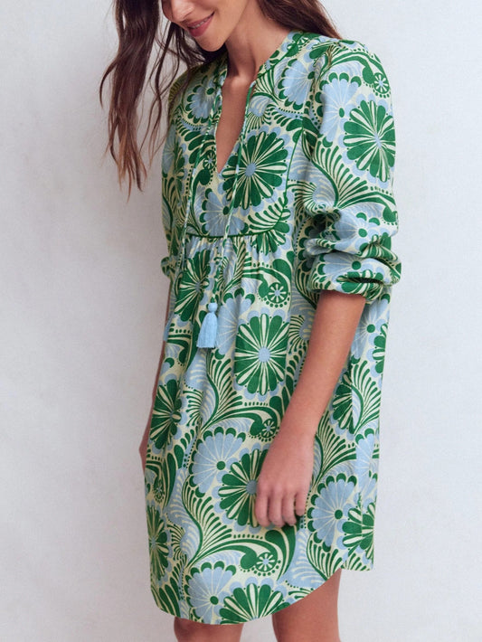 Pia Linen Yoke Tassel Dress