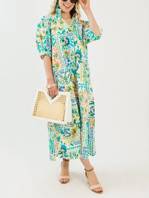 Textured Floral Maxi, Green Mix