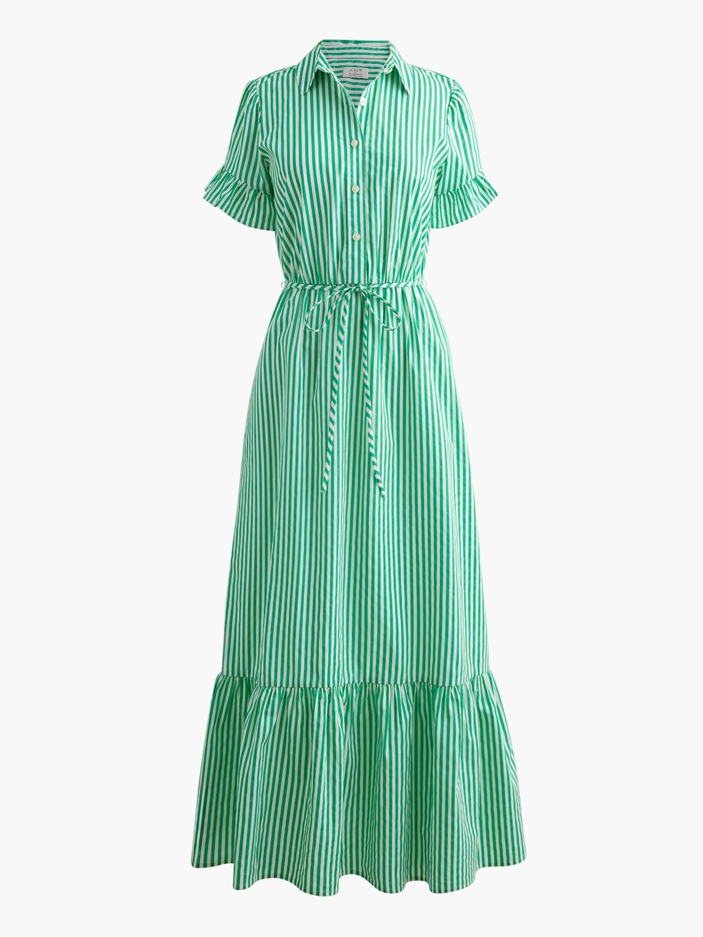 Striped ruffle-sleeve shirt-dress