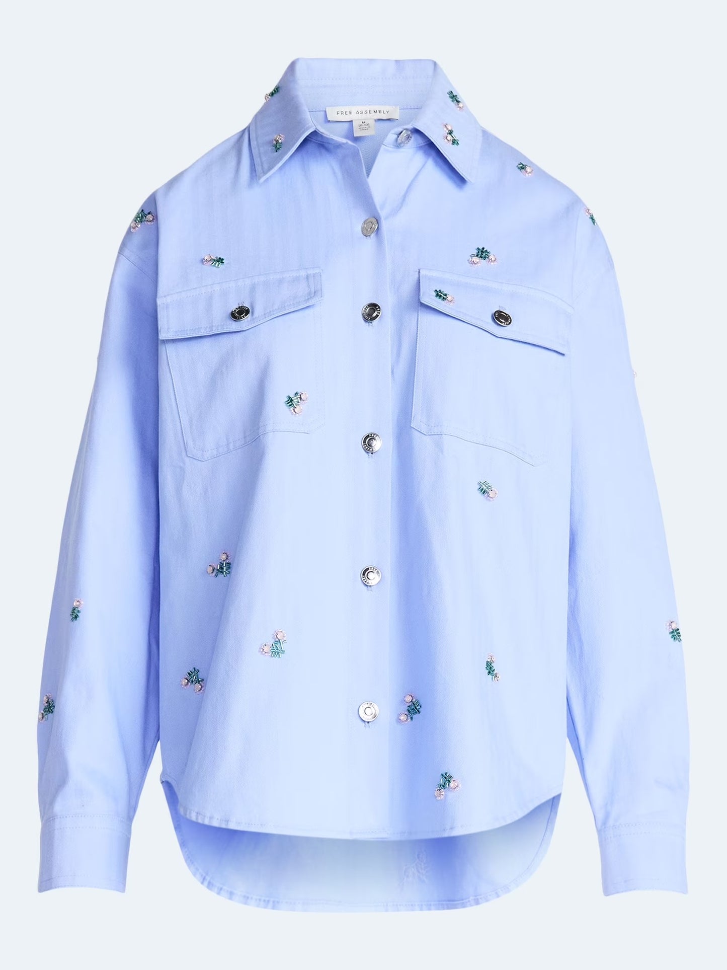 Free Assembly Women's and Women's Plus Embellished Cotton Utility Shirt with Long Sleeves