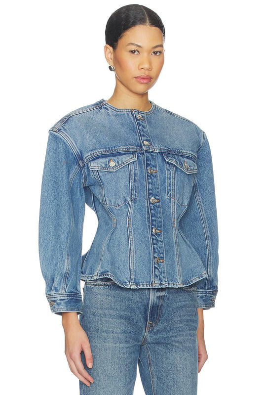 The Nipped Collarless Denim Jacket