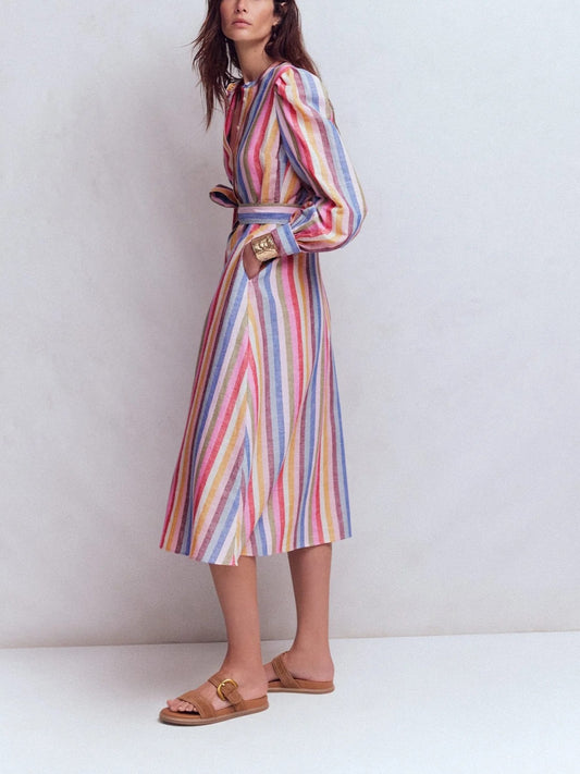 Linen Blend Midi Dress