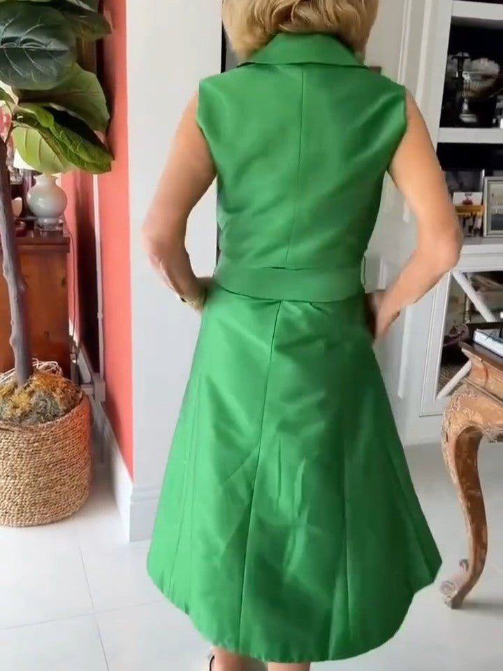 Emerald Bow A-Line Midi Dress