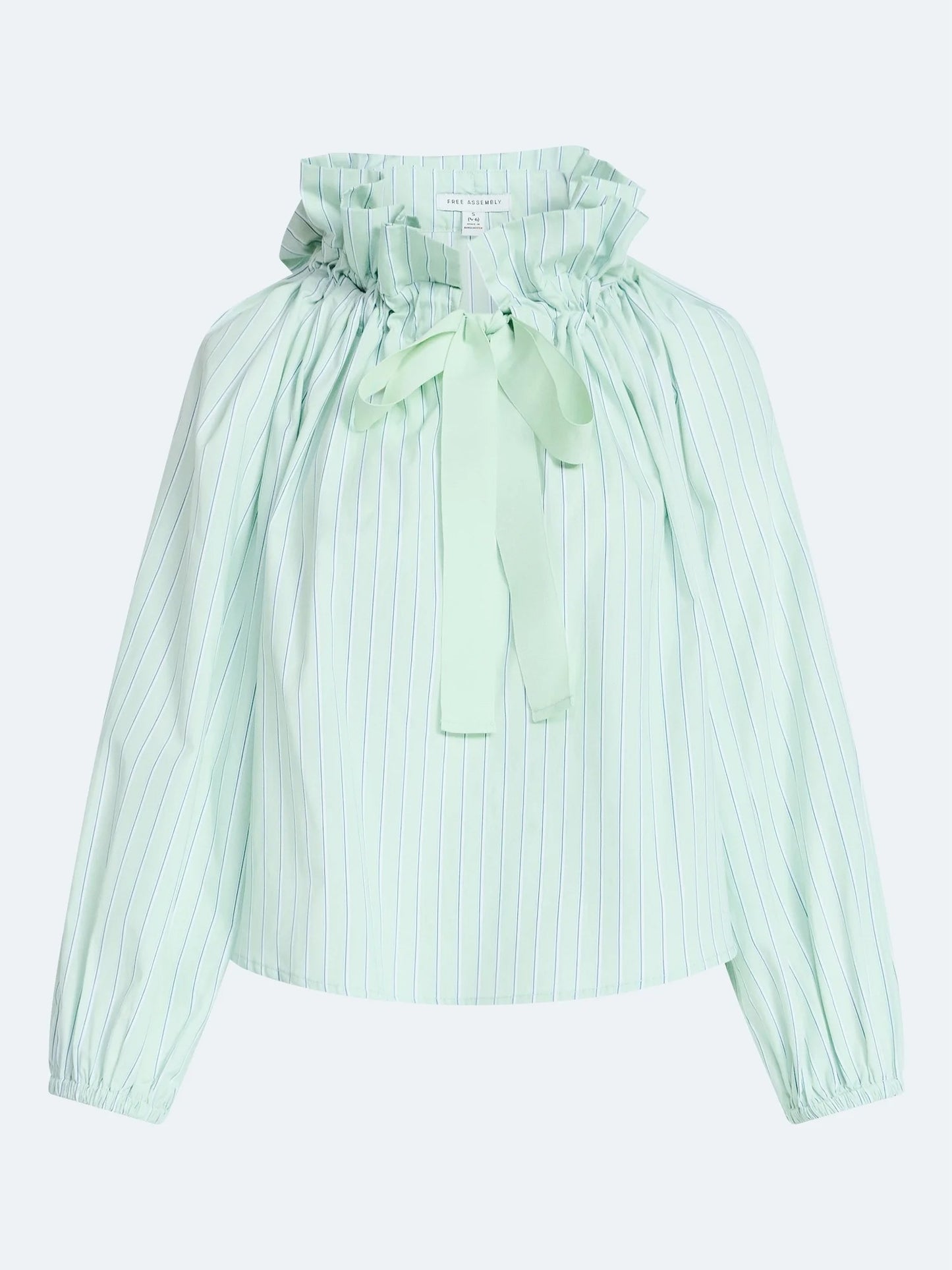 Women's Ruffle Tie Neck Cotton Top with Long Puff Sleeves