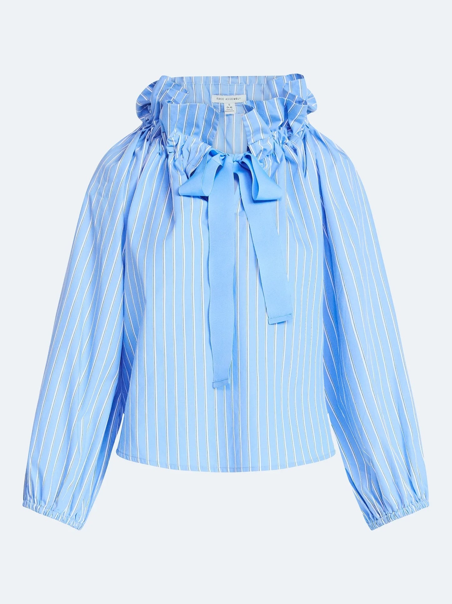 Women's Ruffle Tie Neck Cotton Top with Long Puff Sleeves