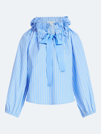 Women's Ruffle Tie Neck Cotton Top with Long Puff Sleeves