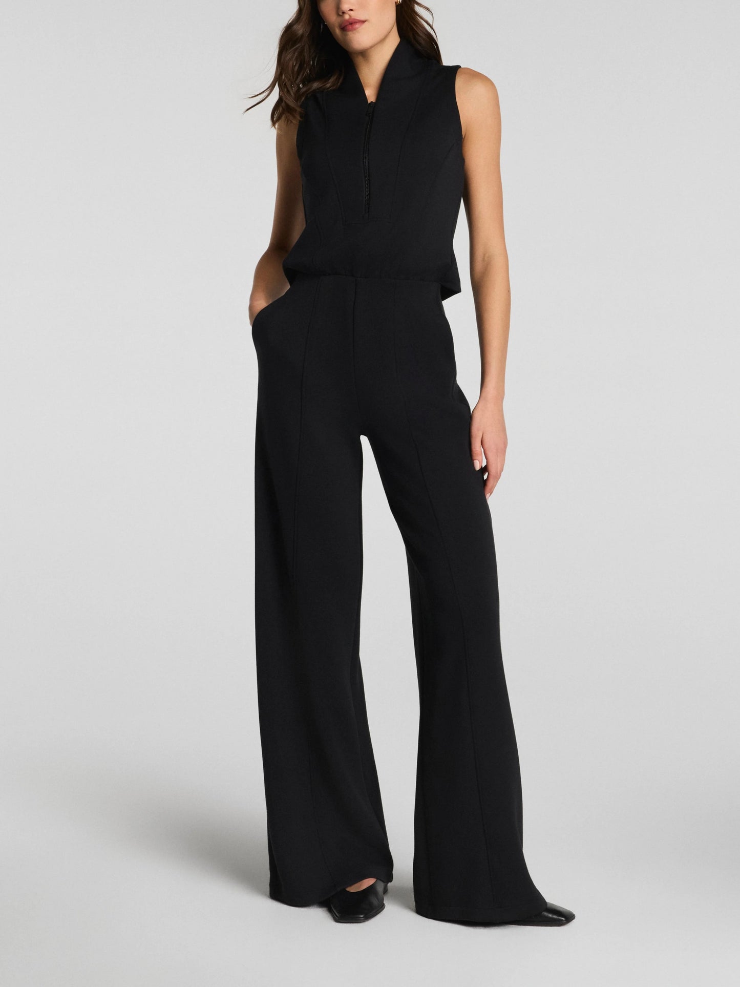 Shawl Collar Half Zip Jumpsuit