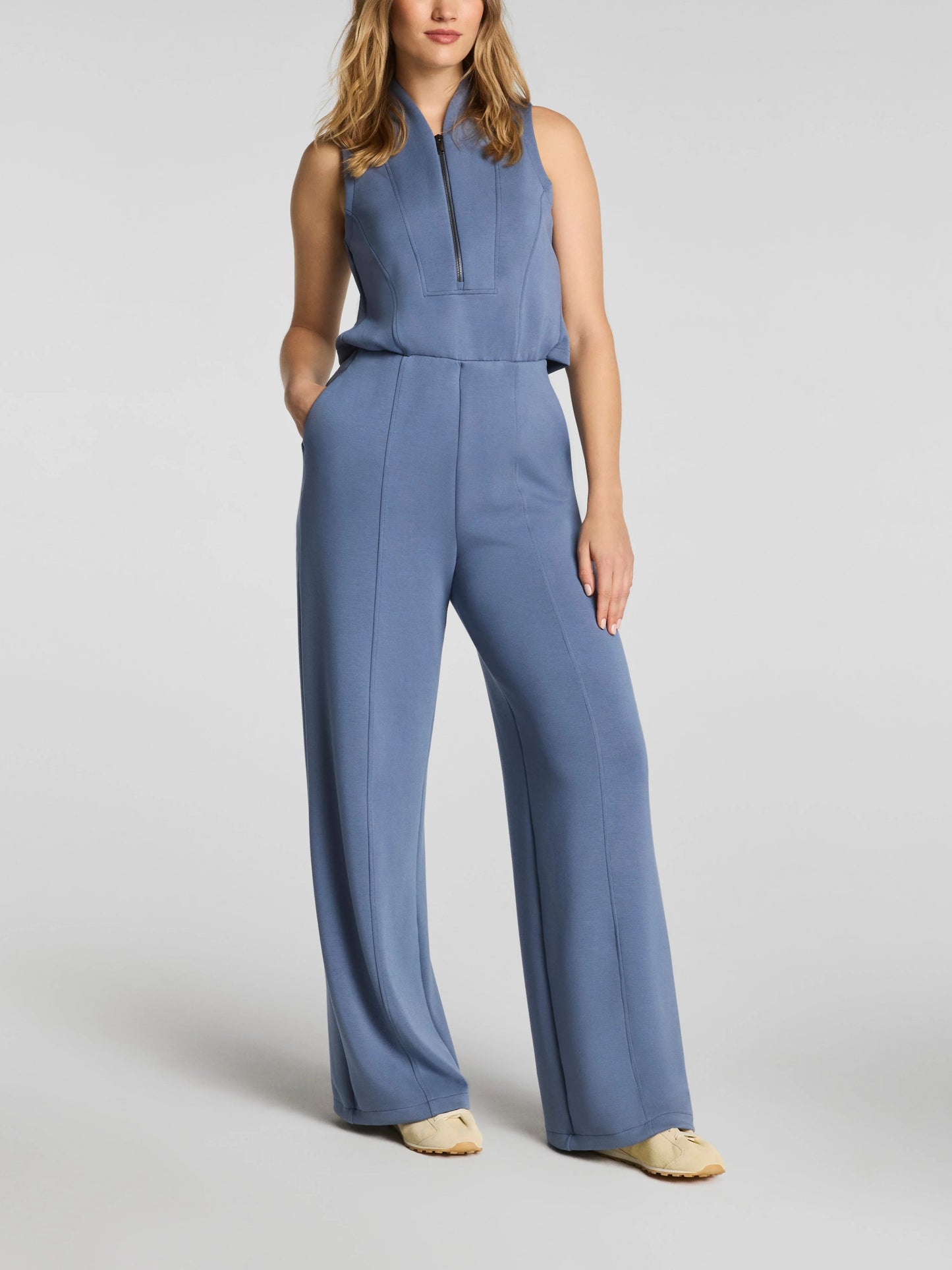 Shawl Collar Half Zip Jumpsuit