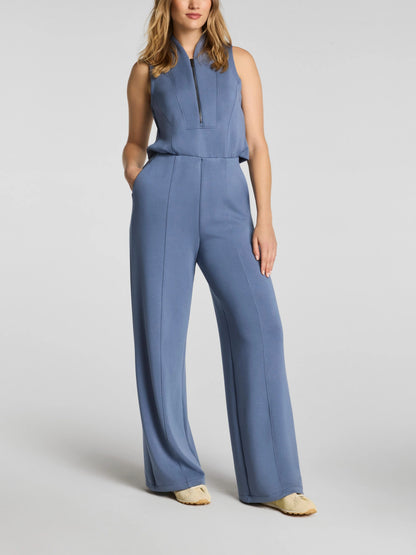 Shawl Collar Half Zip Jumpsuit