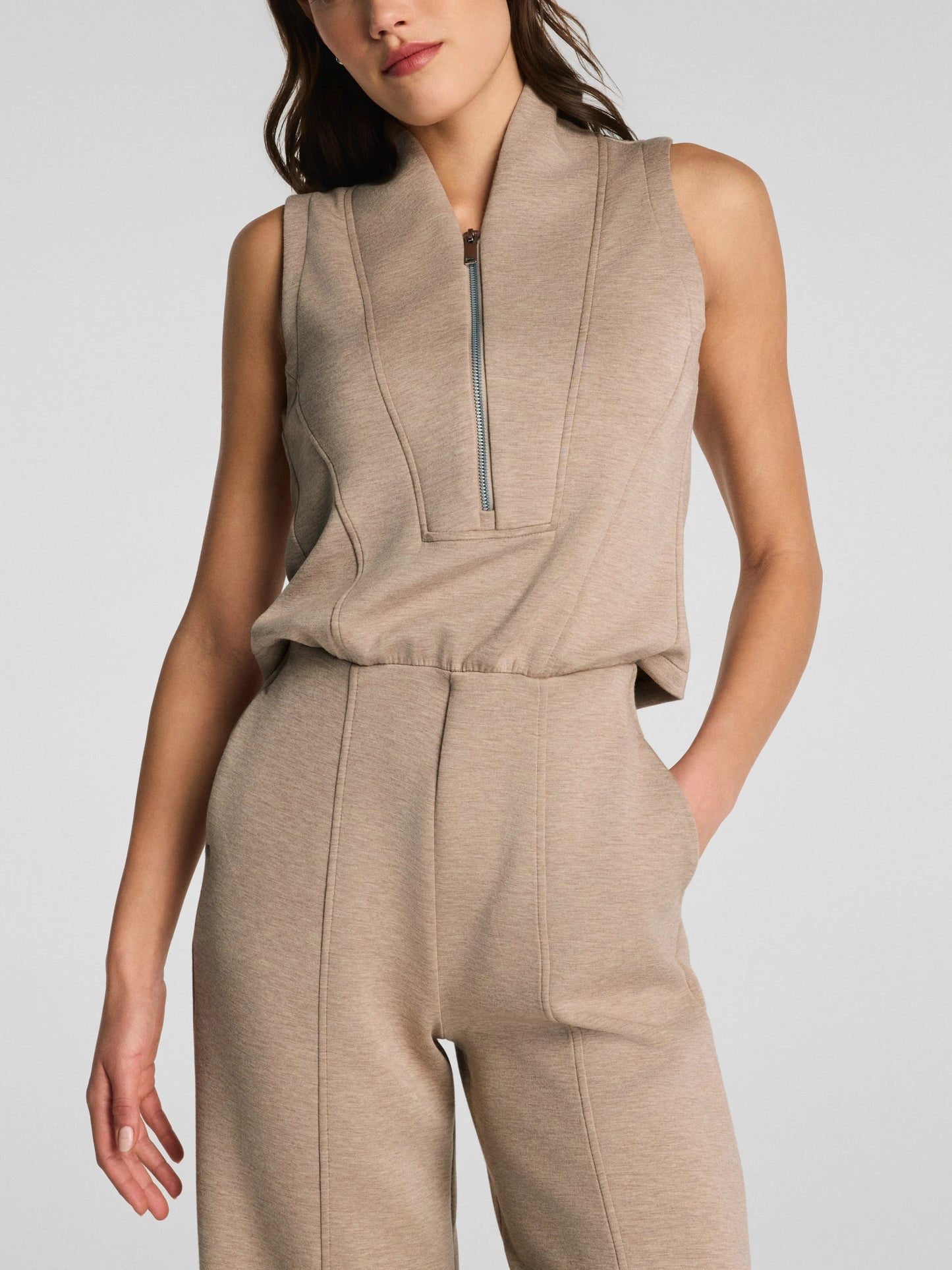 Shawl Collar Half Zip Jumpsuit
