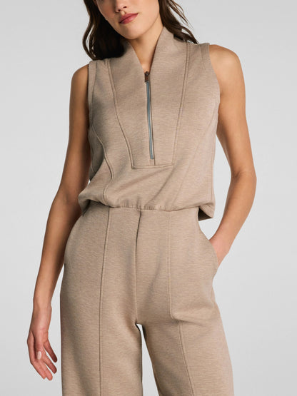 Shawl Collar Half Zip Jumpsuit