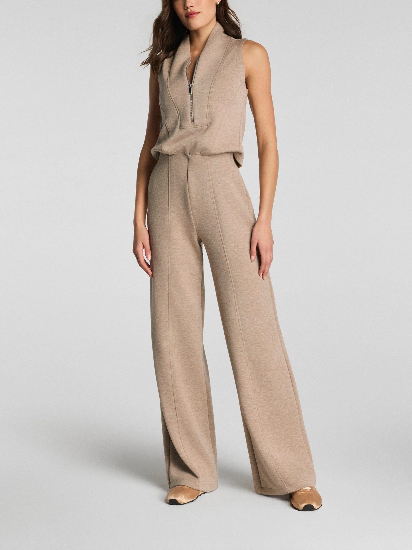 Shawl Collar Half Zip Jumpsuit