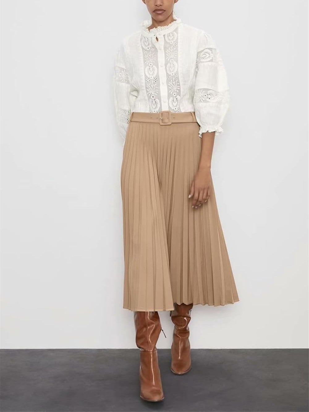 White Lace Shirt with Floral Embroidery