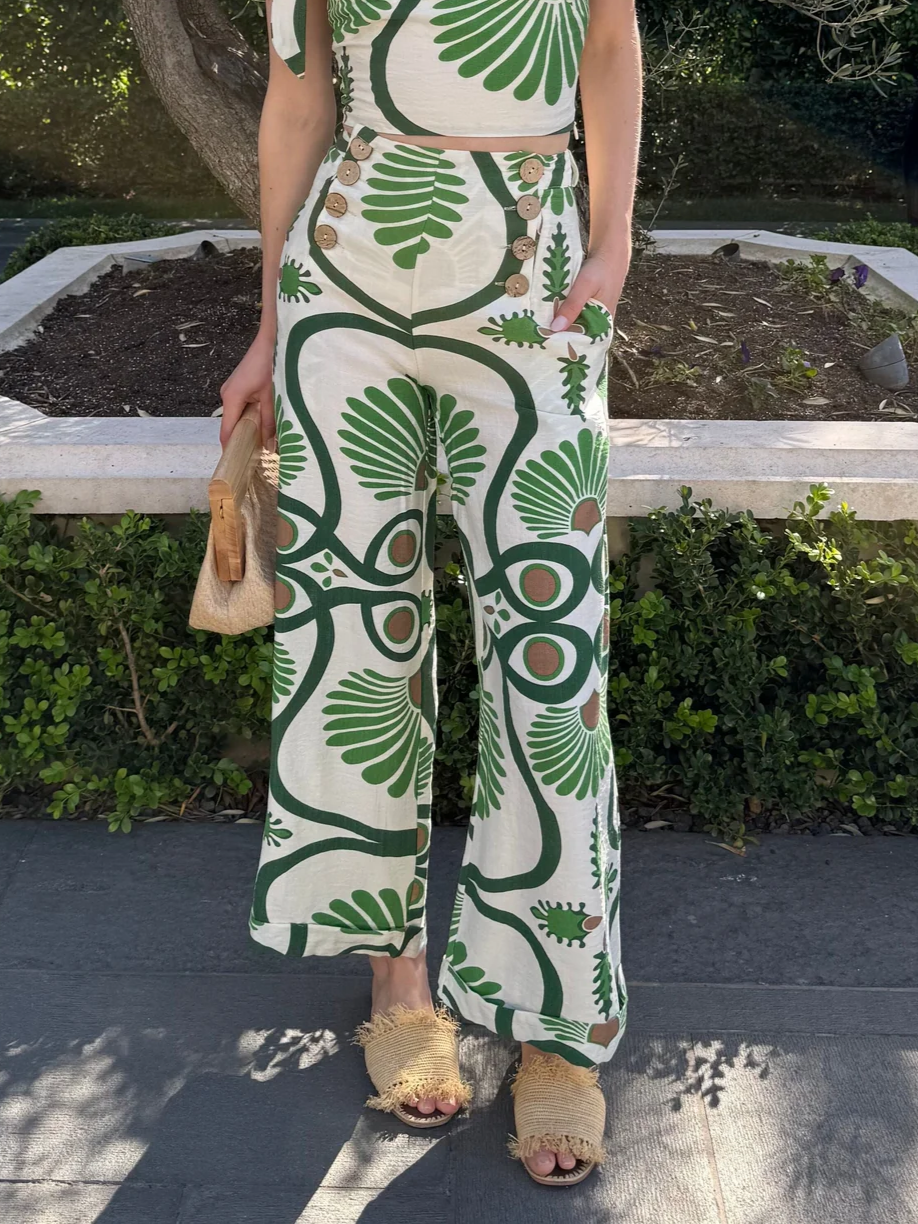 Earthy Green Print Pants