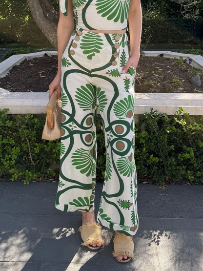 Earthy Green Print Pants
