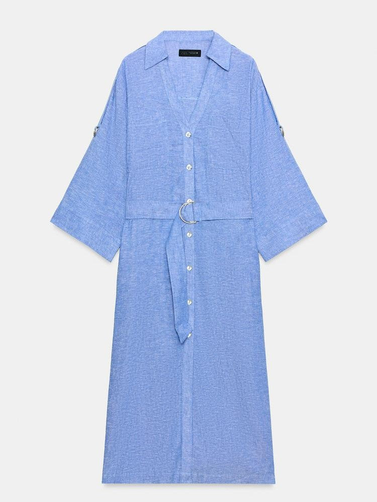 MIDI LINEN BLEND DRESS