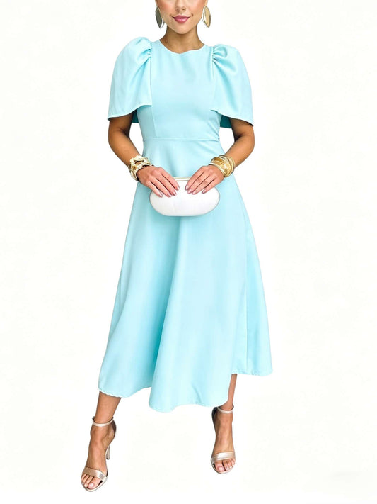 VESTIDO MIDI EM CREPE COM MANGAS VERDE TIFFANY
