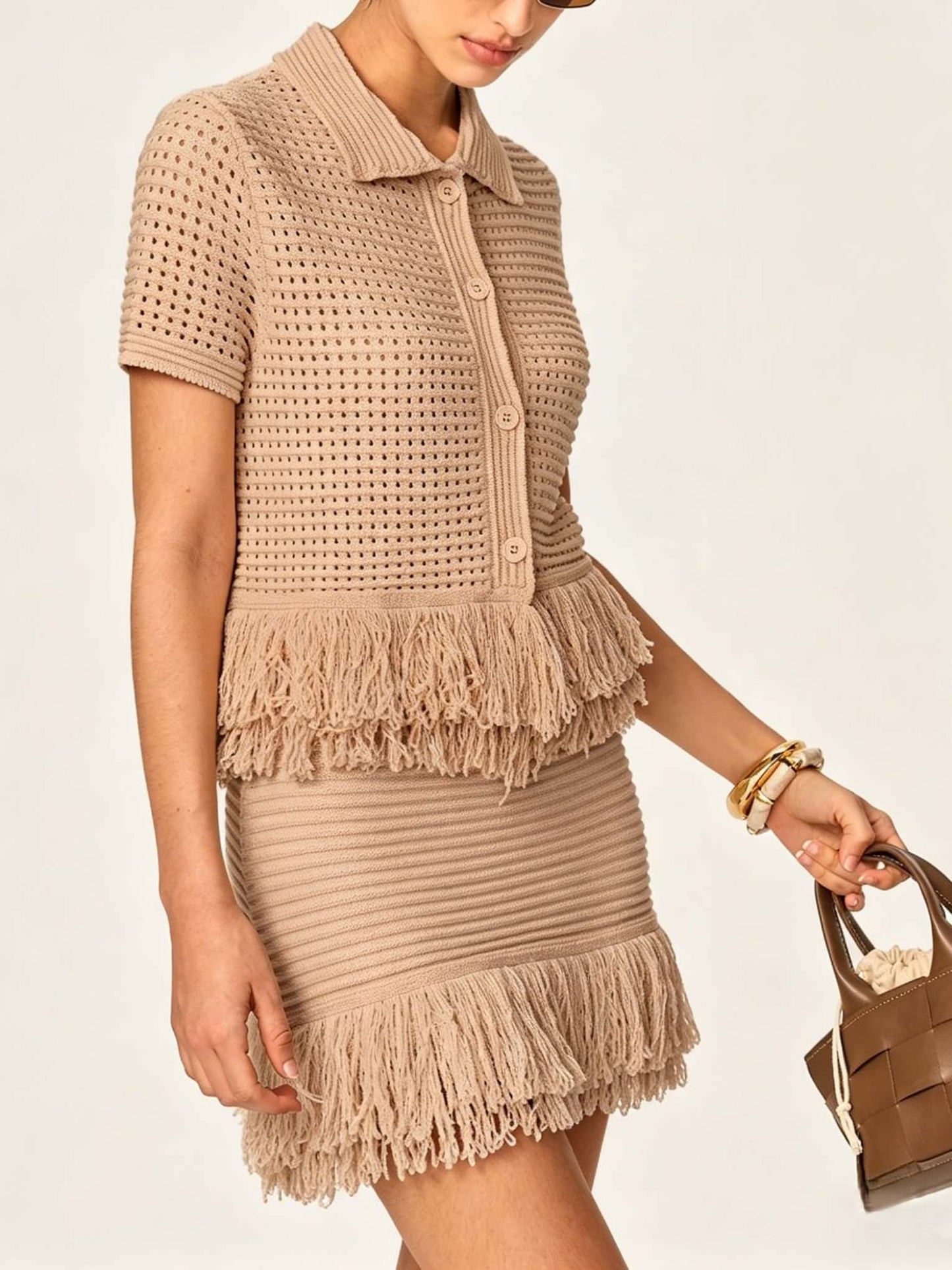 Fringed Knit Mini Skirt