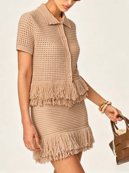 Fringed Knit Mini Skirt