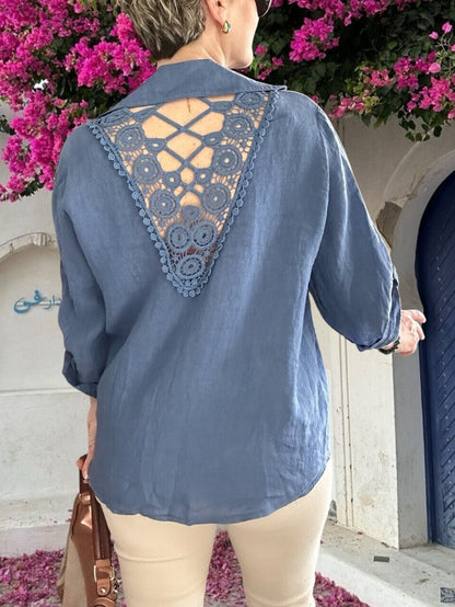 Linen Shirt with Intricate Back Embroidery