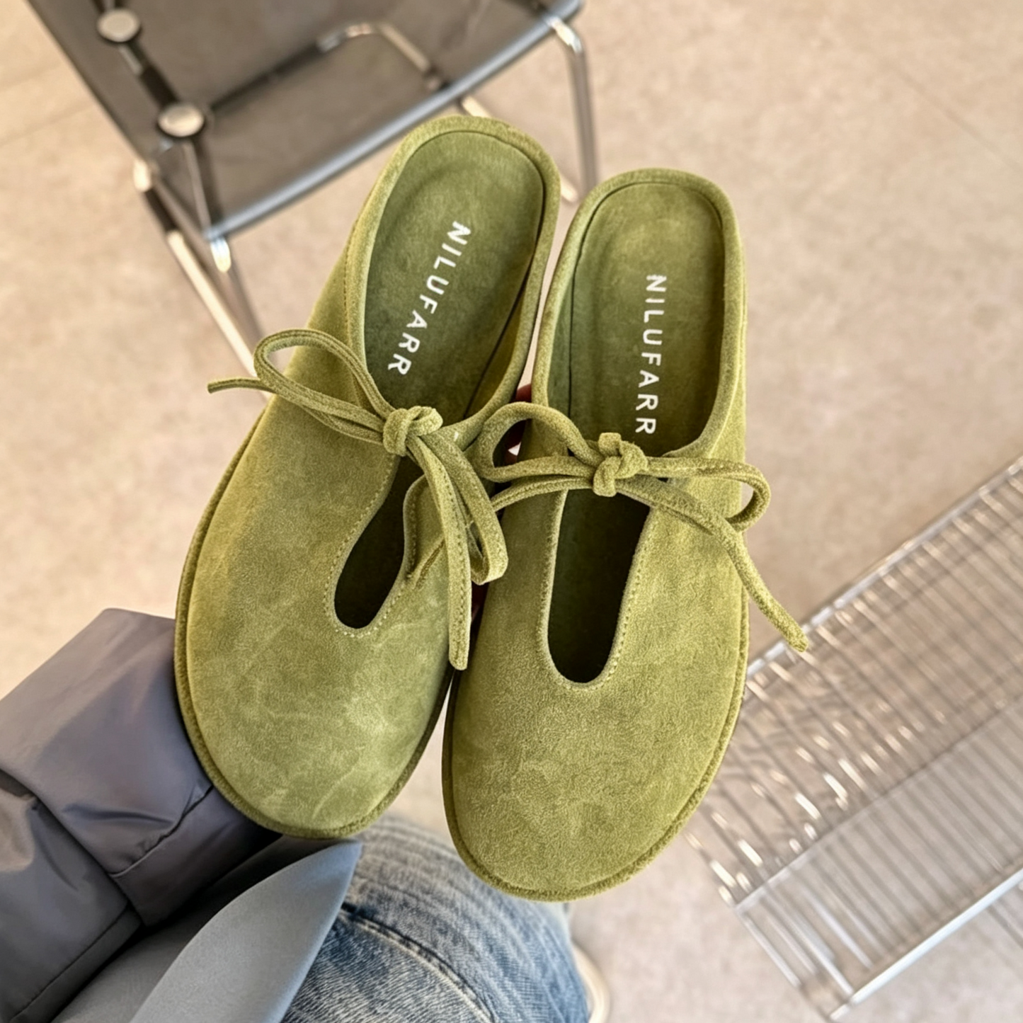 Bow Suede Mule Slippers