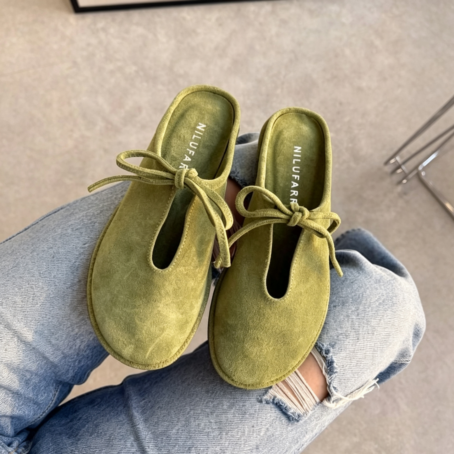 Bow Suede Mule Slippers