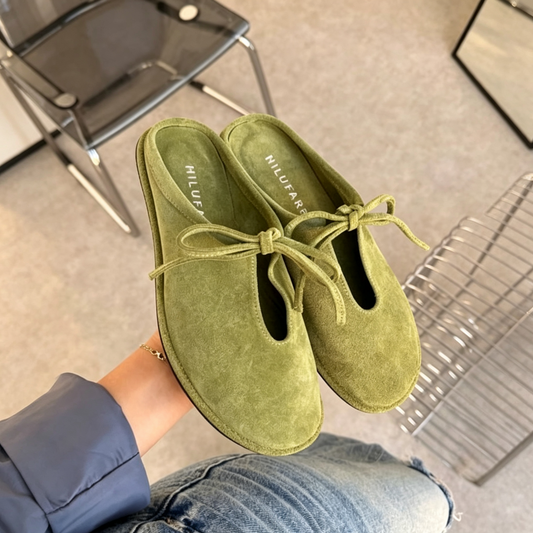 Bow Suede Mule Slippers