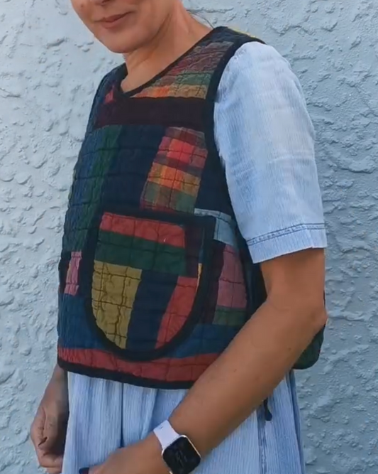QUILTED VEST - Improv Patchwork with Side Ties