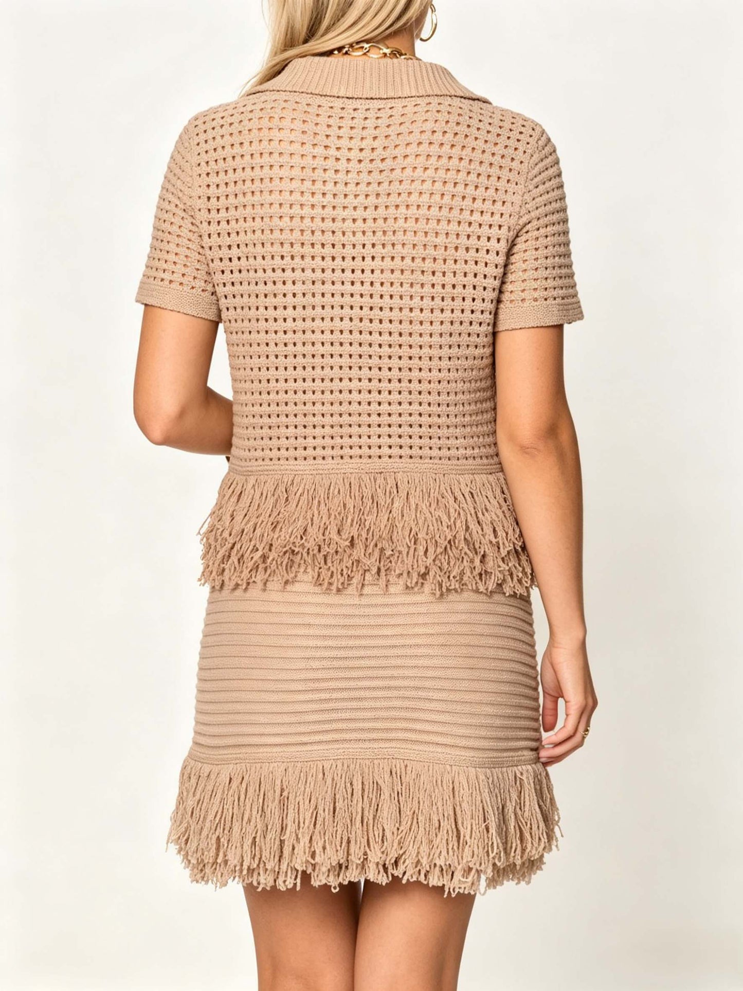 Fringed Knit Mini Skirt