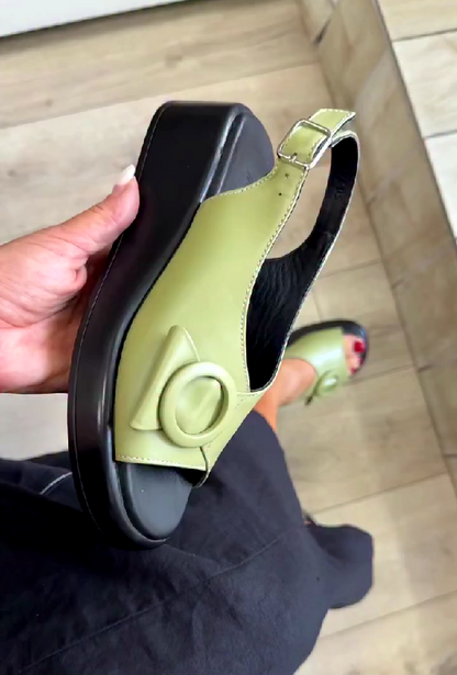 Olive Green Platform Slingback Sandals