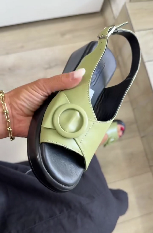 Olive Green Platform Slingback Sandals
