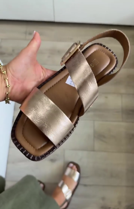 Women's Metallic Gold Leather Slingback Sandals