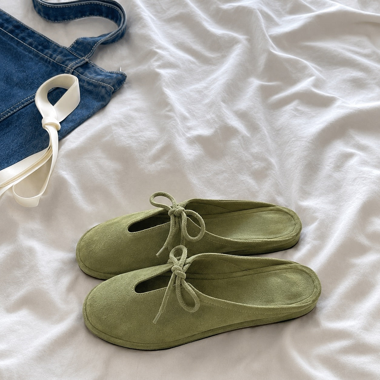 Bow Suede Mule Slippers