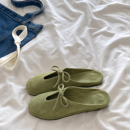 Bow Suede Mule Slippers