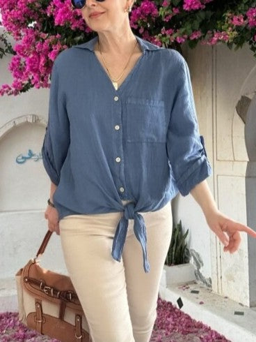 Linen Shirt with Intricate Back Embroidery
