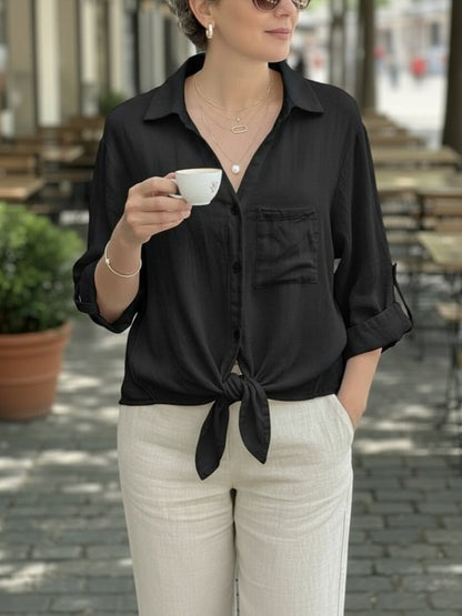 Linen Shirt with Intricate Back Embroidery