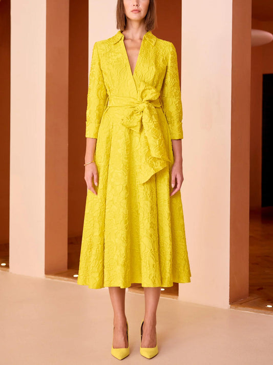 Yellow Embossed Midi Dress
