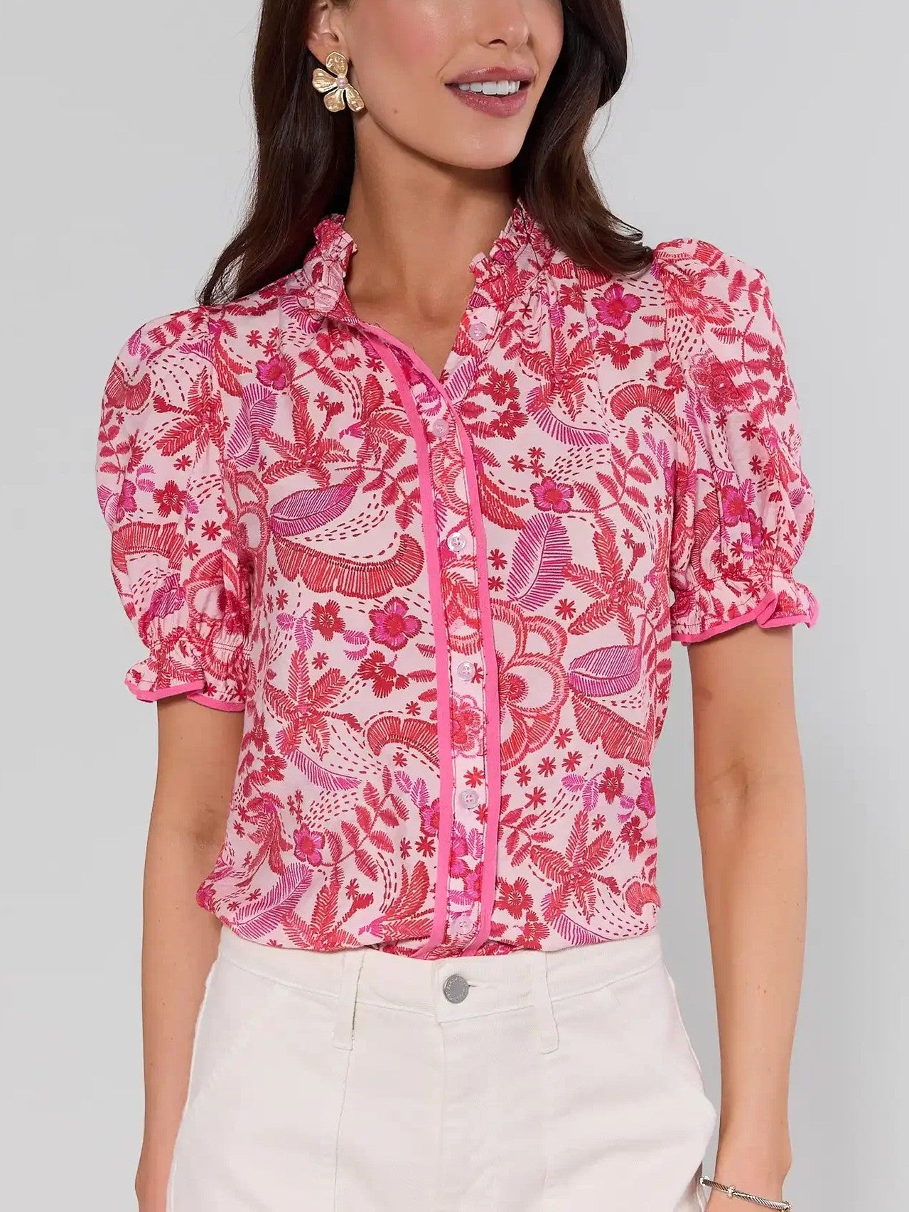 Naomi Pink Floral Button Up Top