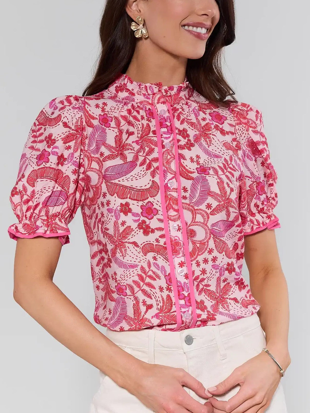 Naomi Pink Floral Button Up Top