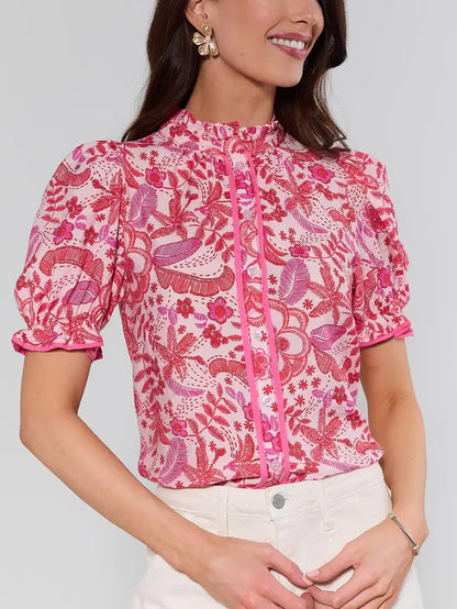 Naomi Pink Floral Button Up Top