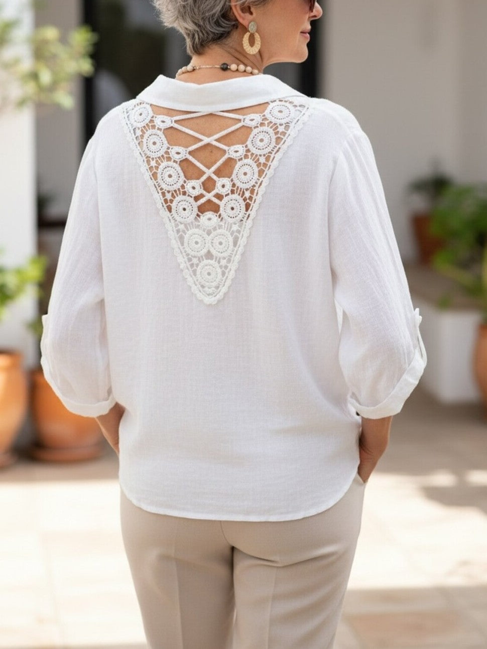 Linen Shirt with Intricate Back Embroidery