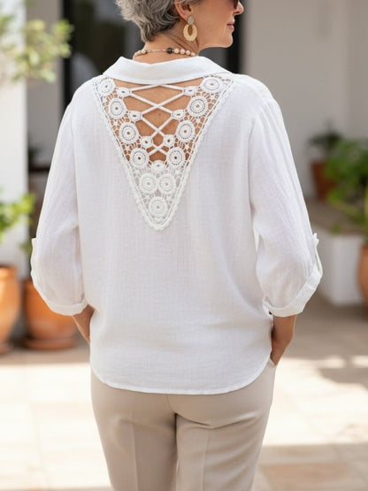 Linen Shirt with Intricate Back Embroidery