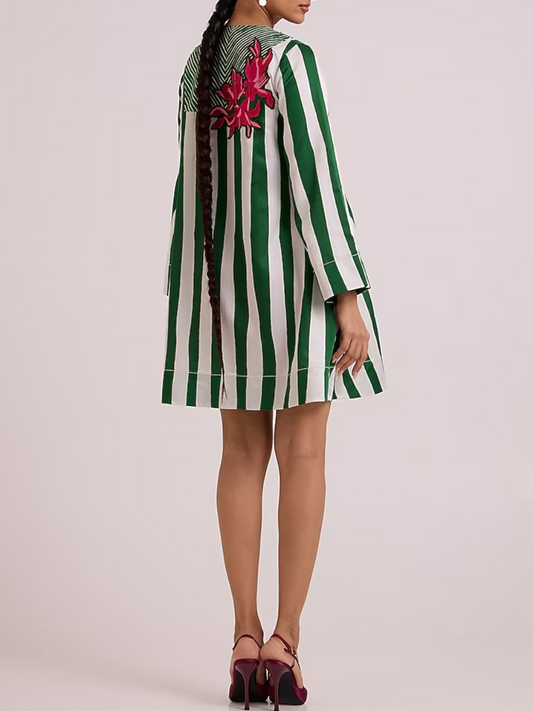 Multi-Colored Bemberg Cotton Satin Floral Printed Dress