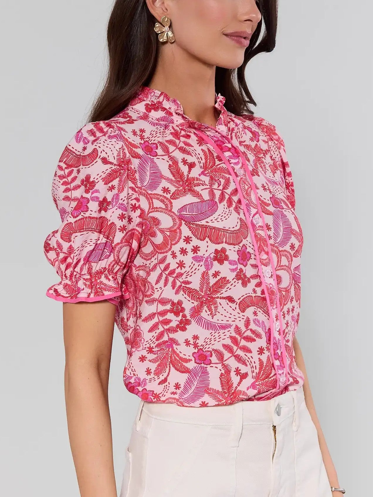 Naomi Pink Floral Button Up Top