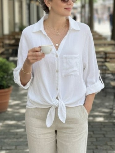 Linen Shirt with Intricate Back Embroidery
