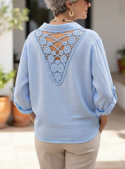 Linen Shirt with Intricate Back Embroidery